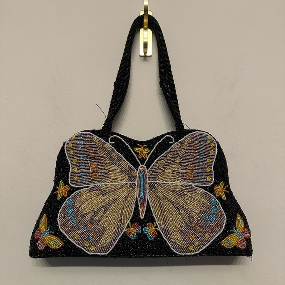 Vintage Y2K Era Black Beaded Butterfly Shoulder Bag - Picture 4 of 7